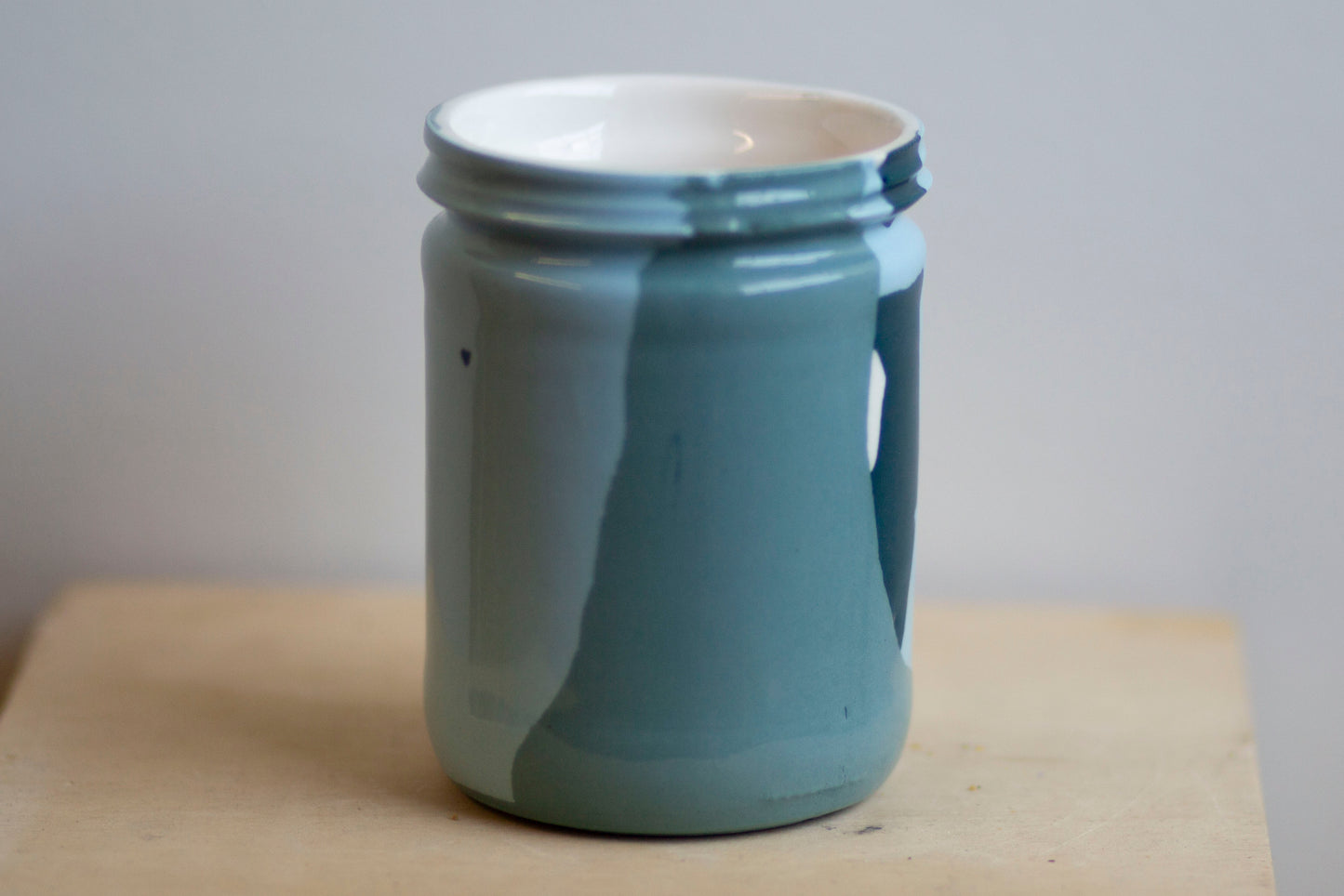 jar shaped cup in blues