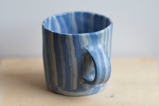 blue striped mug