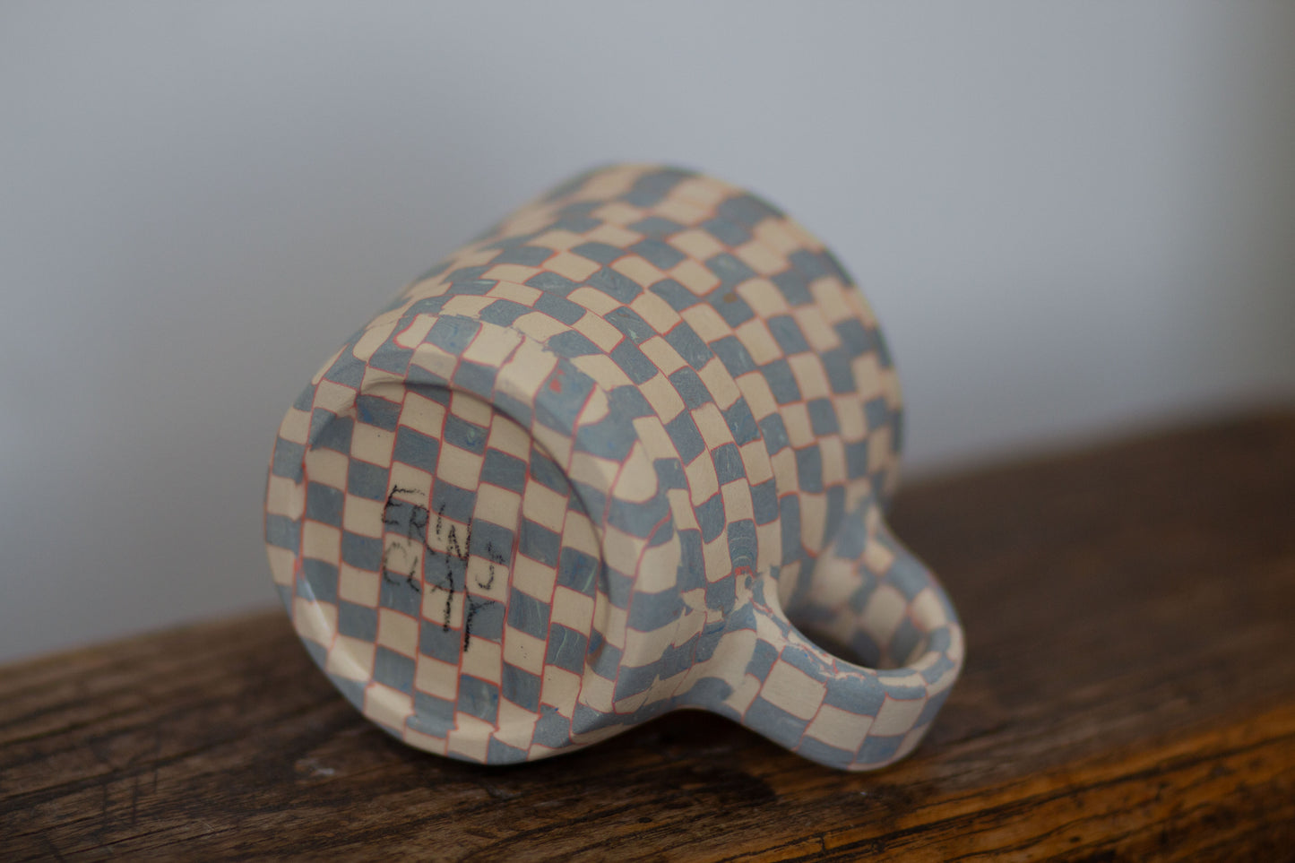 blue and white checkered mug (second)