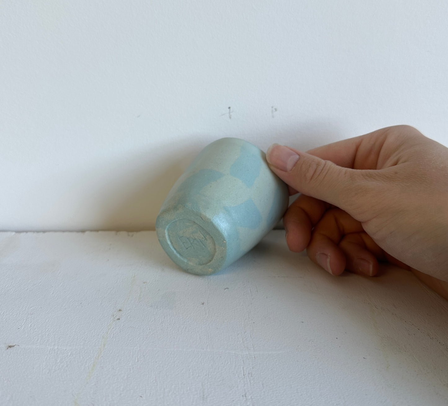tiny blue checkered cup