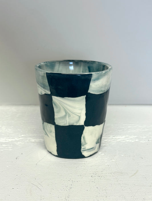 dark teal and white marble checks