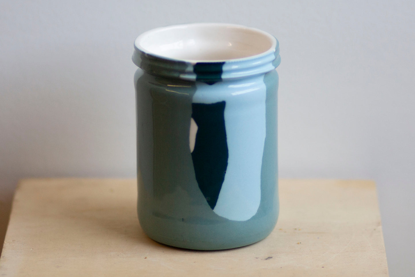 jar shaped cup in blues