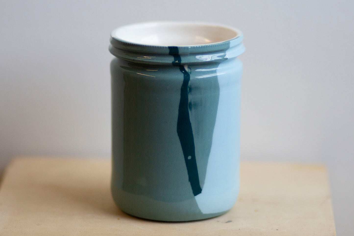 jar shaped cup in blues