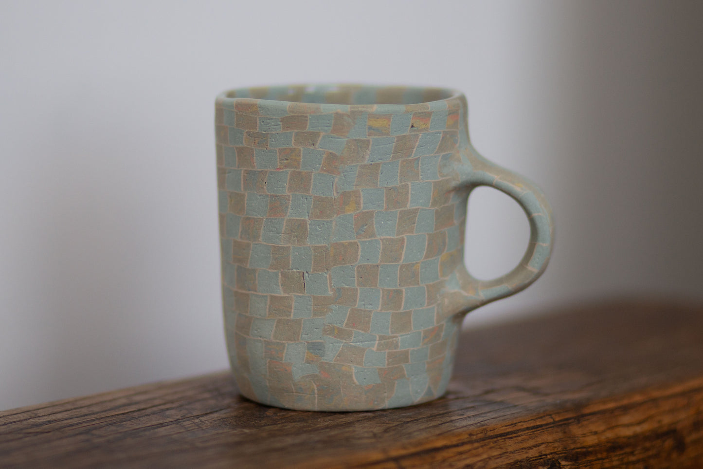 light blue checkered mug