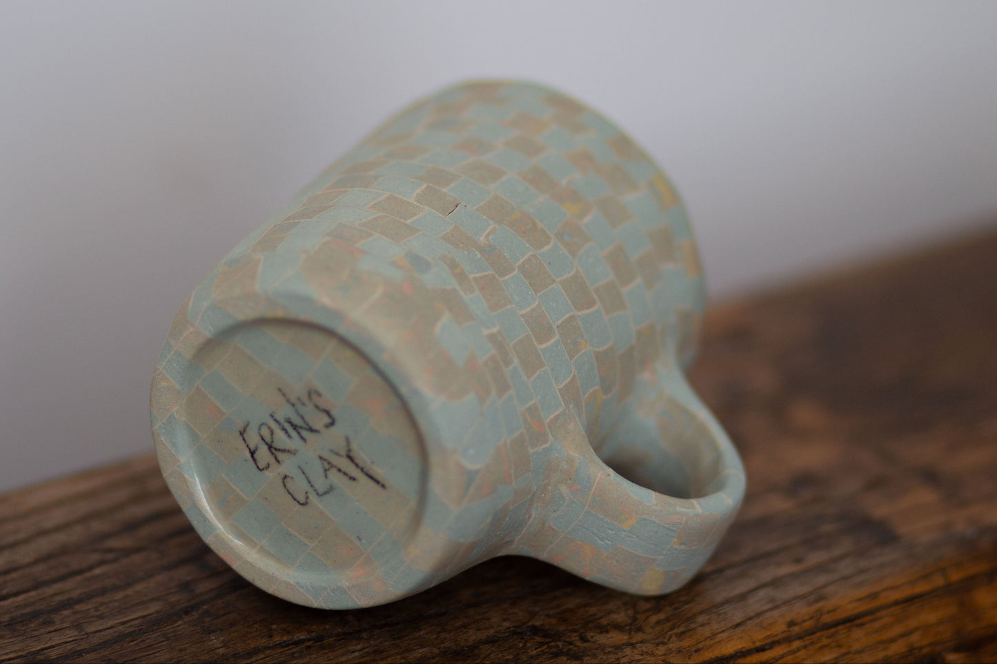light blue checkered mug
