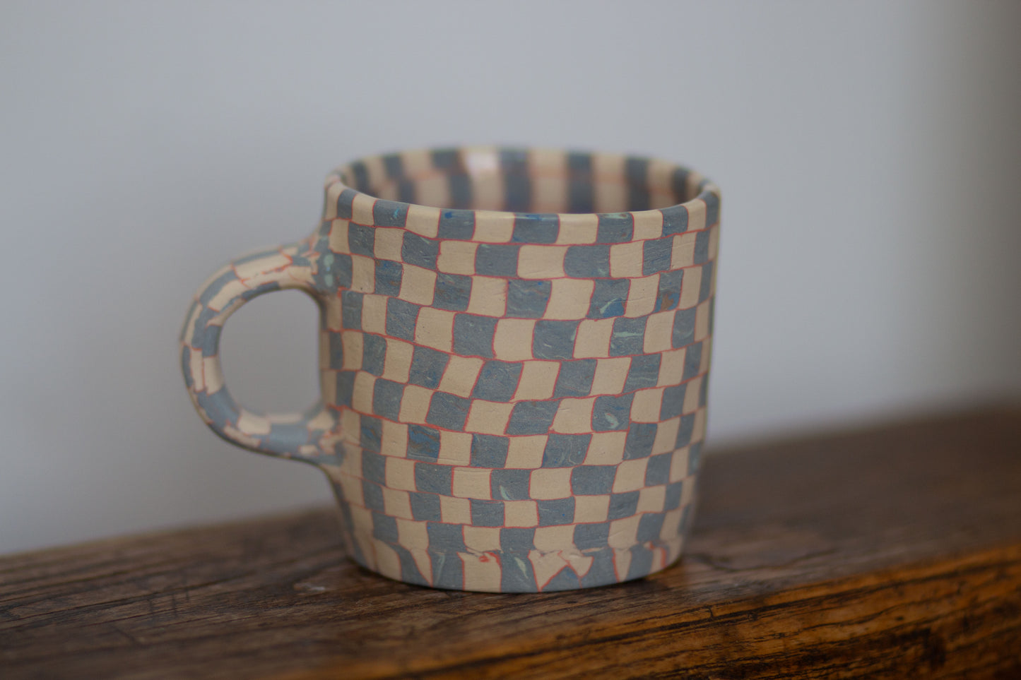 blue and white checkered mug (second)