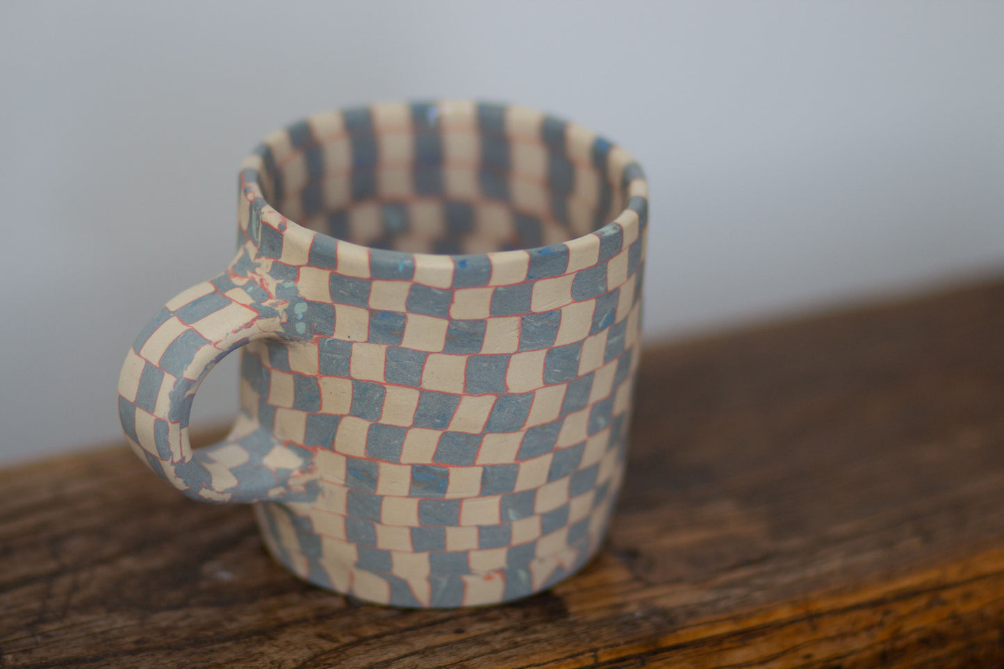 blue and white checkered mug (second)