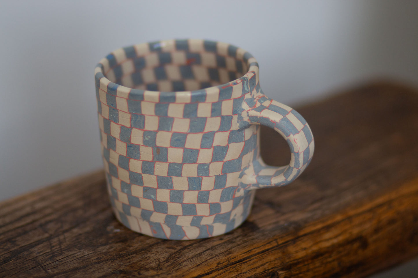 blue and white checkered mug (second)