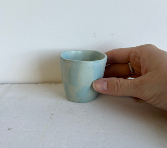 tiny blue checkered cup
