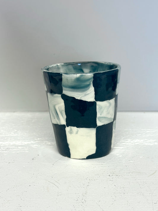 dark teal and white marble checks
